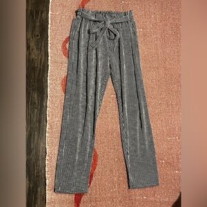 Striped Black and White Jersey Knit Paper Bag Waist Women’s Pants